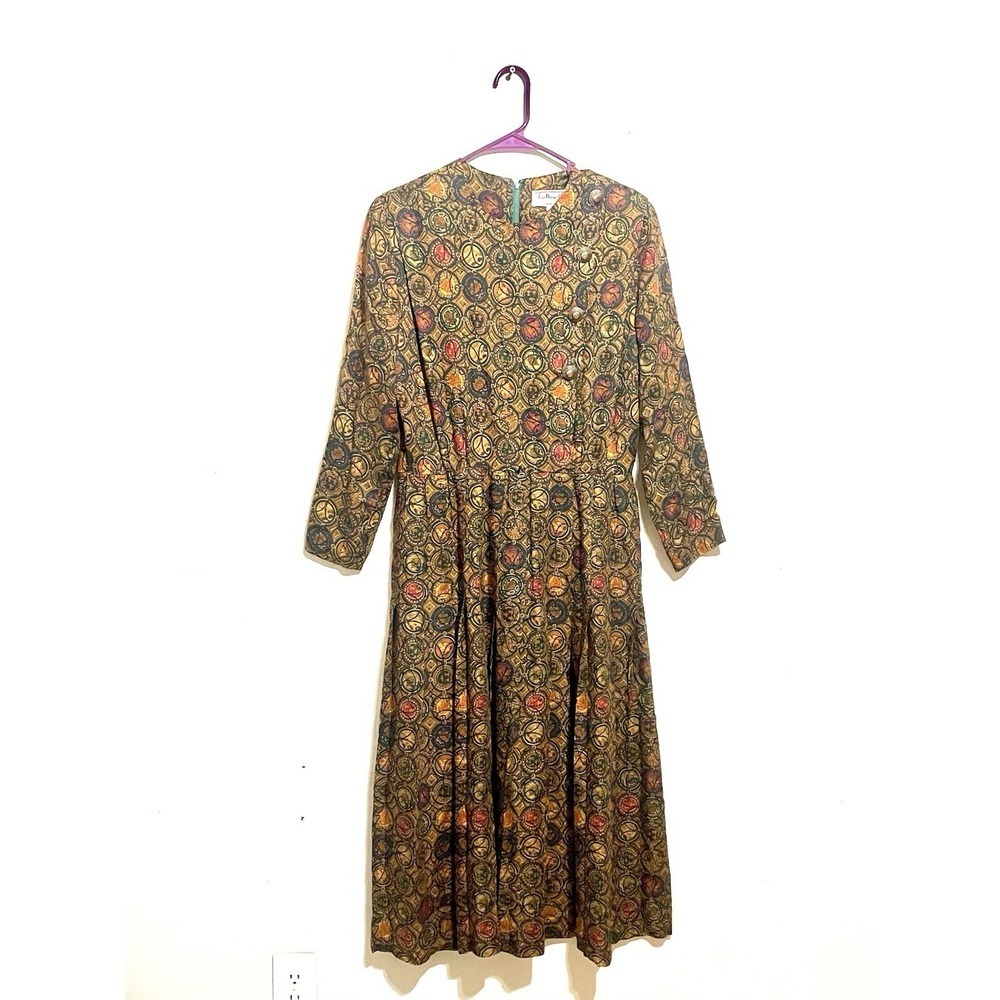 Talbots 90s Prairie Midi Dress Women's Pleated Vintage Shoulder Pads Sz 12 EUC